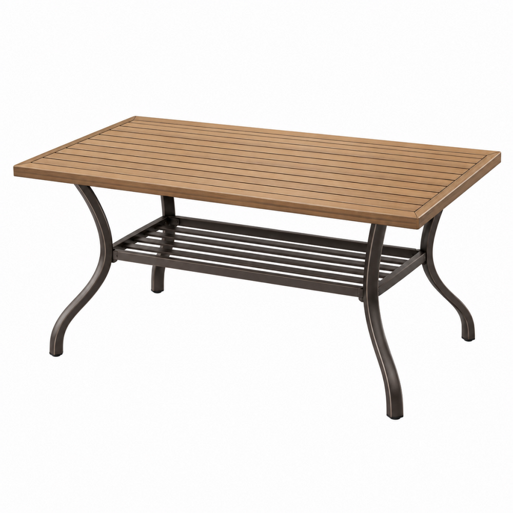 Gartentisch 150 x 90 x 74 cm Holz Metall Braun Schwarz rechteckig