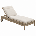 Gartenliege 200 x 75 x 85 cm Holz Beige verstellbar mit Rollen