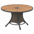 Runder Garten-Esstisch 120 cm Holz Braun mit Metallgestell und Geflecht