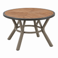 Gartentisch Ø120 cm Holz Braun Grau rundes Geflechtgestell für Terrasse und Garten