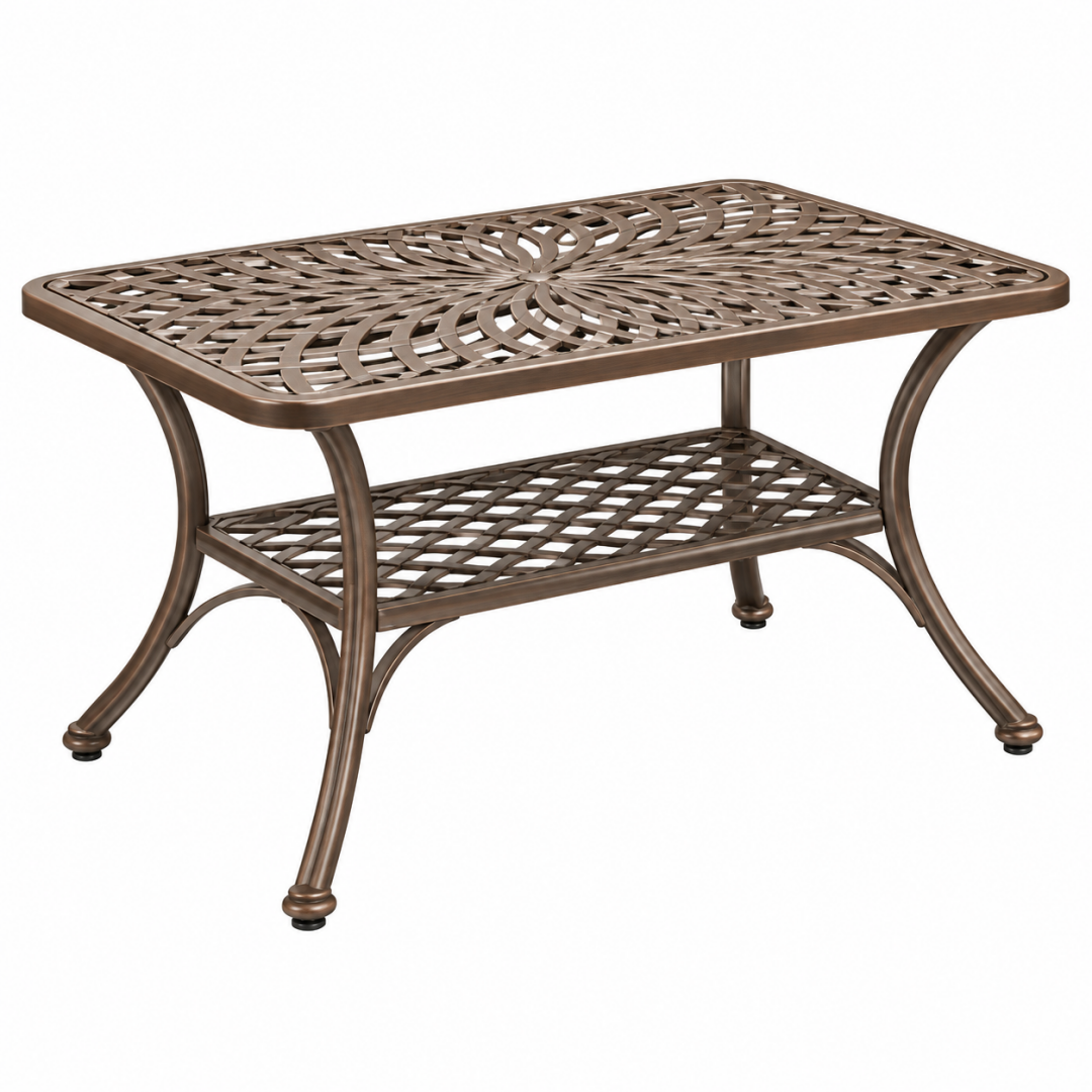 Garten-Couchtisch 100 x 60 x 45 cm Metall Bronze mit Ablage klassisch