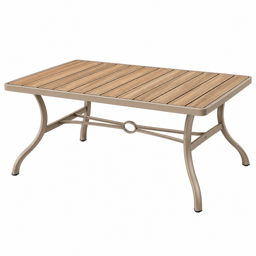 Gartentisch 150 x 90 x 75 cm Holz Metall Beige Rechteckig