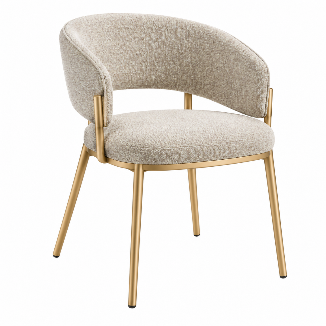 Esszimmerstuhl 60 x 58 x 76 cm Beige Strukturstoff Metallgestell Gold Modern Gepolstert