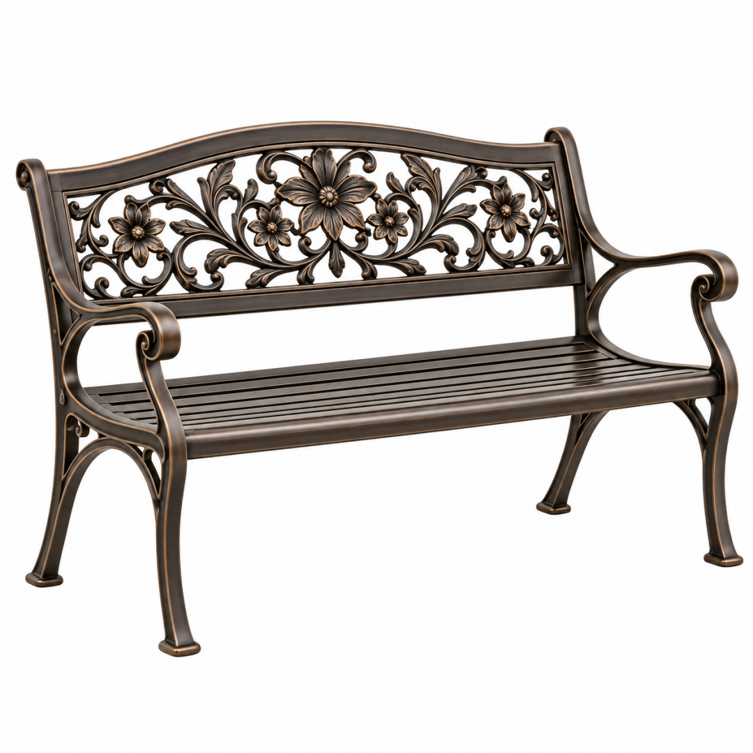 Gartenbank 120 x 60 x 90 cm Metall Bronze Schwarz Blumenornament klassisch