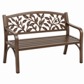 Gartenbank 128 x 60 x 90 cm aus Metall in Braun mit Blattdekor