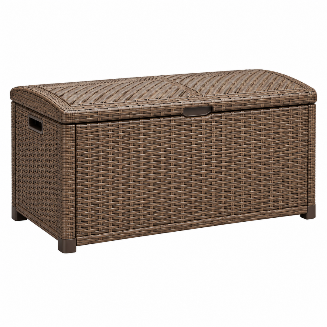 Aufbewahrungsbox 120 x 60 x 65 cm Polyrattan Braun für Garten mit Klappdeckel