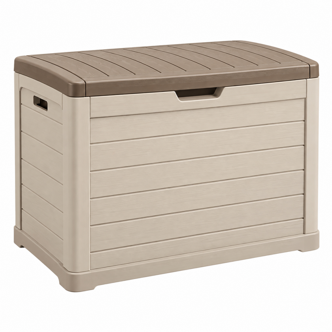 Garten-Aufbewahrungsbox 120 x 60 x 63 cm Kunststoff Beige Braun mit Deckel